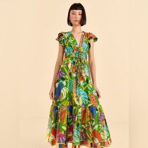 FARM RIO Green Forest Birds Midi Dress (NWOT)